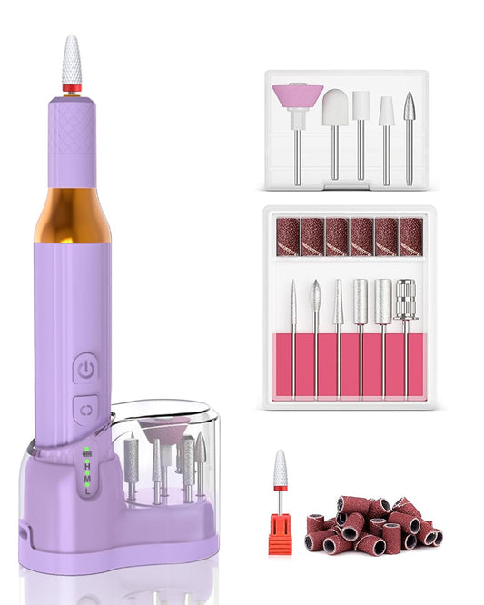 Nail Drill,Cordless Electric Files for Gel Nails E-File Manicure Kit Women Rechargeable Cordless Drill para Uñas Profesional Machine Grinder Acrylic Purple