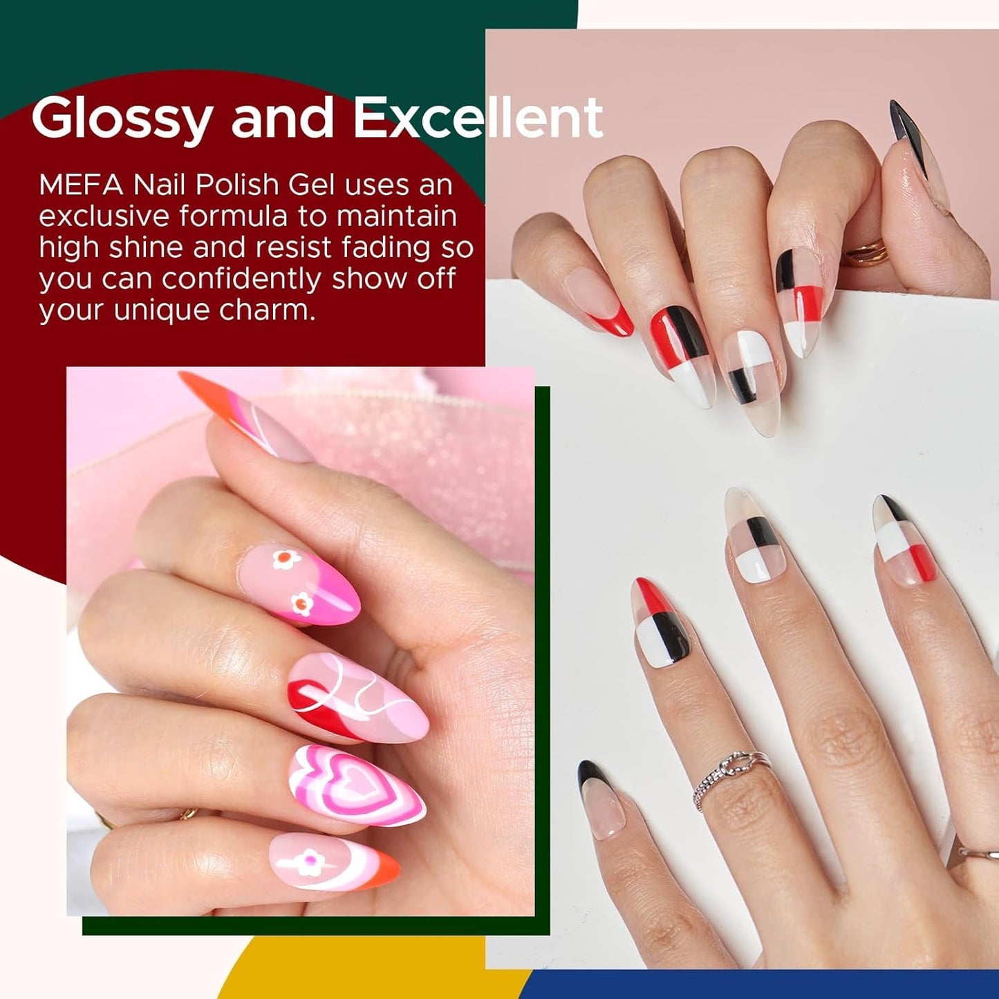 MEFA Gel Nail Polish Set, 12 Colors Gel Nail Kit Pink Red Black Glitter White Blue Yellow Purple Collection with Classic Color for Starters Nail Art Manicure at Home DIY Salon Gifts