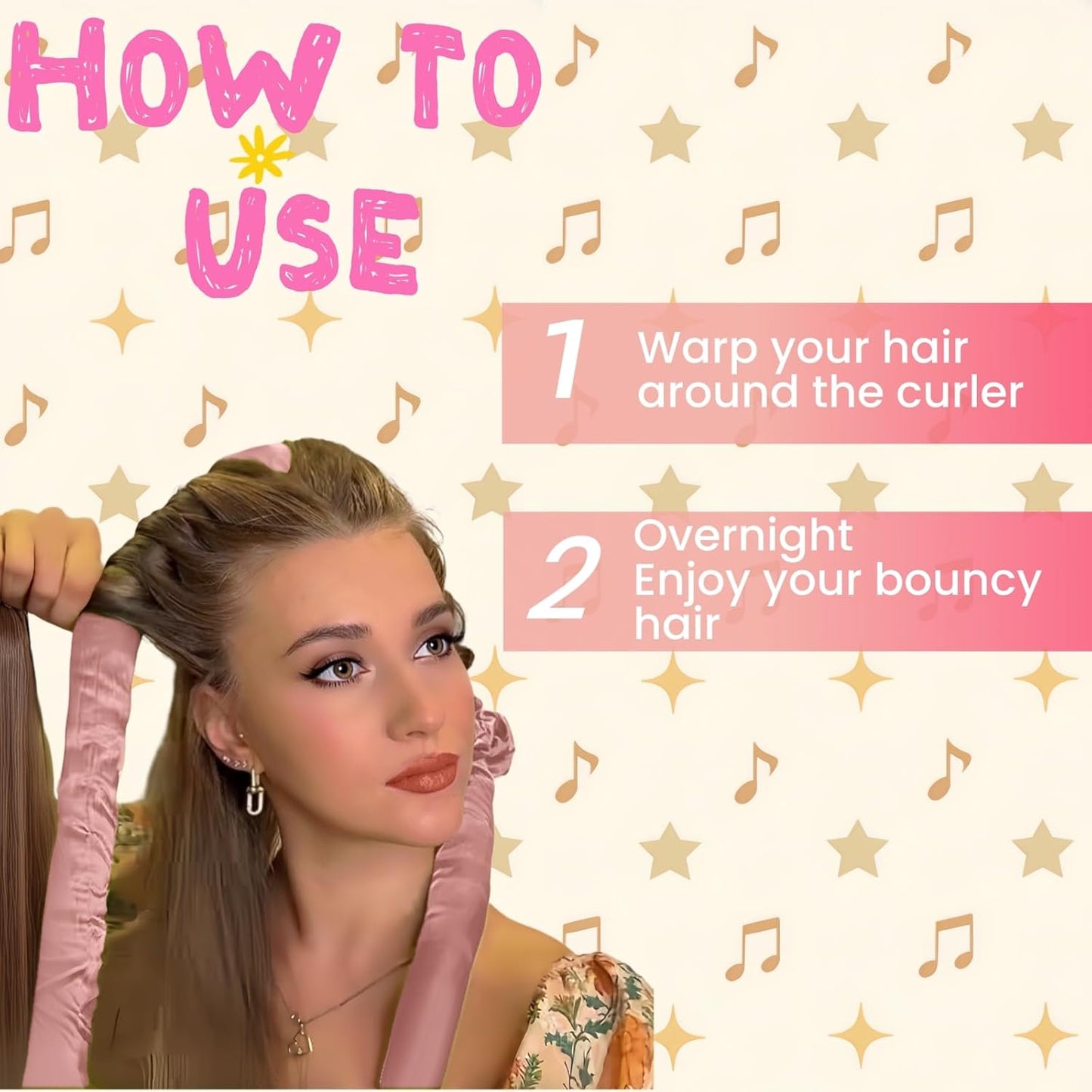 Serenade Sparkling Satin Heatless Curls Overnight, Heatless Hair Clurer Curling Rod Headband, No Heat Curling Rod Hair Roller for Women and Girls to sleep in, Pink