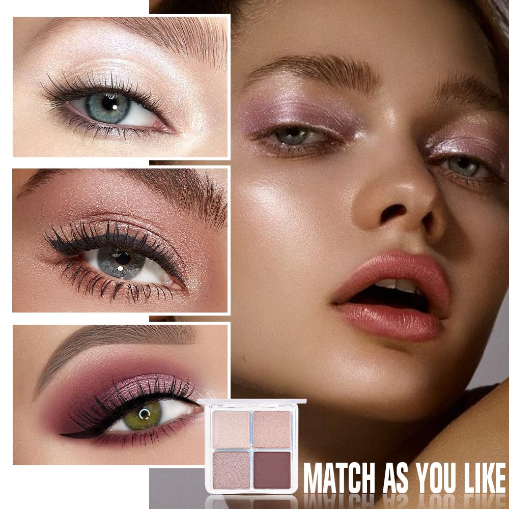 4 Colors Dark Brown Champagne Rose Gold Eye Shadow Powder Palette Makeup, Neutral Matte Shimmer Cream Quads Eyeshadow Palette for Women Highly Pigmented Waterproof, paleta de sombras de ojos 11