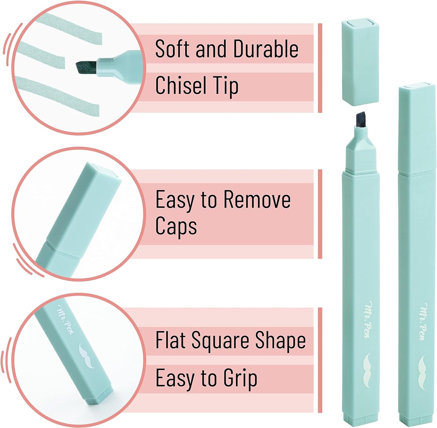 Mr. Pen- Aesthetic Cute Highlighters, 8 pcs, Chisel Tip, Earthy Colors, Assorted Colors,No Bleed Bible Pastel Highlighter Set