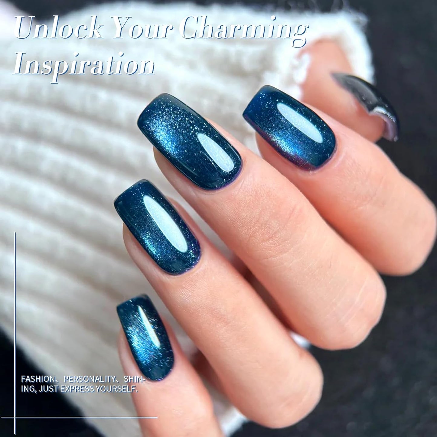 Born Pretty Cat Magnetic Eye Gel Nail Polish, Royal Blue Glitter Cat Magnetic Gel Nail Polish, Holographic Magnetic Nail Polish for Nail Art Manicure Salon DIY at Home 15ML