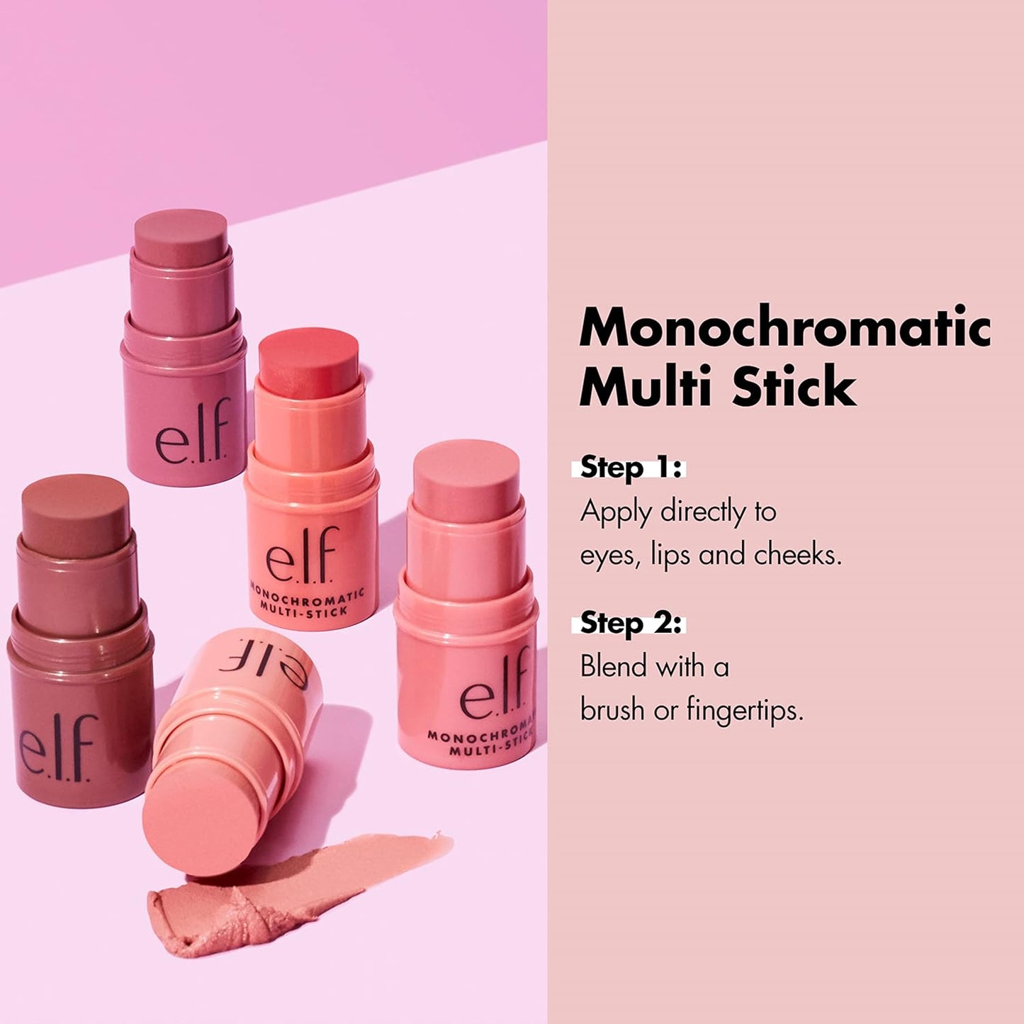 e.l.f. Monochromatic Multi Stick, Travel-Sized Luxuriously Creamy & Blendable Color For Eyes, Lips & Cheeks, Vegan & Cruelty-Free, Glimmering Guava, 0.17 Oz
