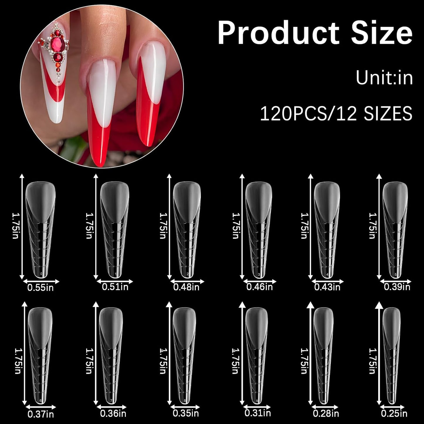 120 Pcs Dual Nail Forms 12 Sizes Half Matte Extension Poly Nail Gel Full Cover Nail Molds With Scale Builder Coffin Nail for Gel Manicure Nail Art Design Salon DIY at Home