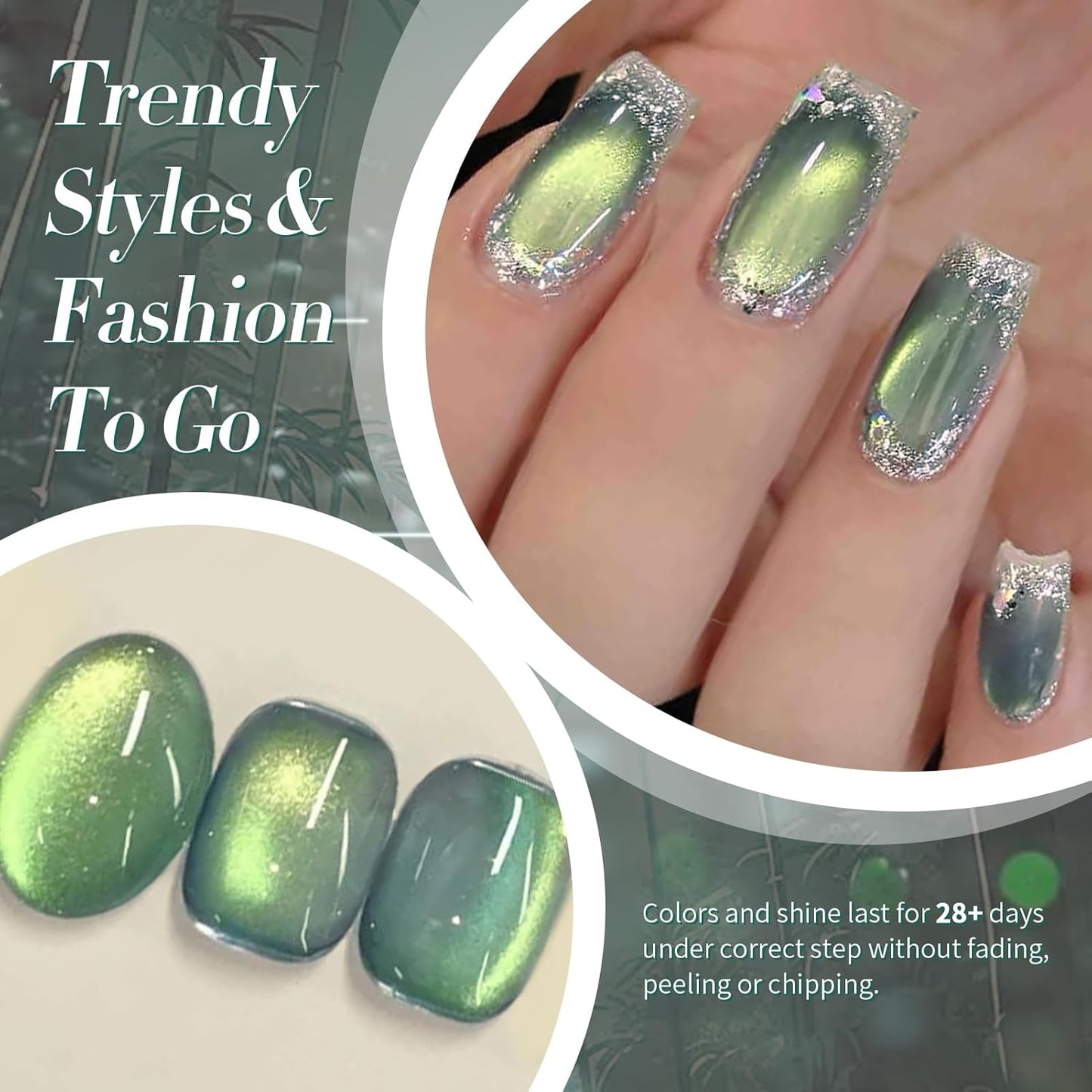 Born Pretty Cat Magnetic Gel Nail Polish, Green Gel Polish Crystal Cat Holographic Magnetic Nail Polish Nail Art Manicure Salon DIY at Home 15ML