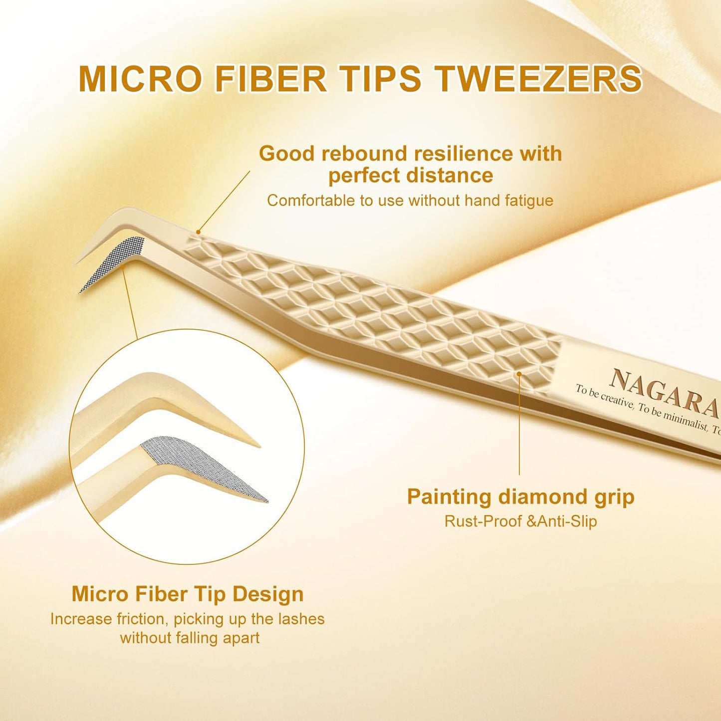 NAGARAKU Precision Fiber Tip Tweezer for Eyelash Extensions Diamond Grip Anti-Static Anti-Slip Premium Stainless Steel Pointed Volume Eyelashes Boot Tweezers with Box(Seven Shaped Tweezer AG-11)