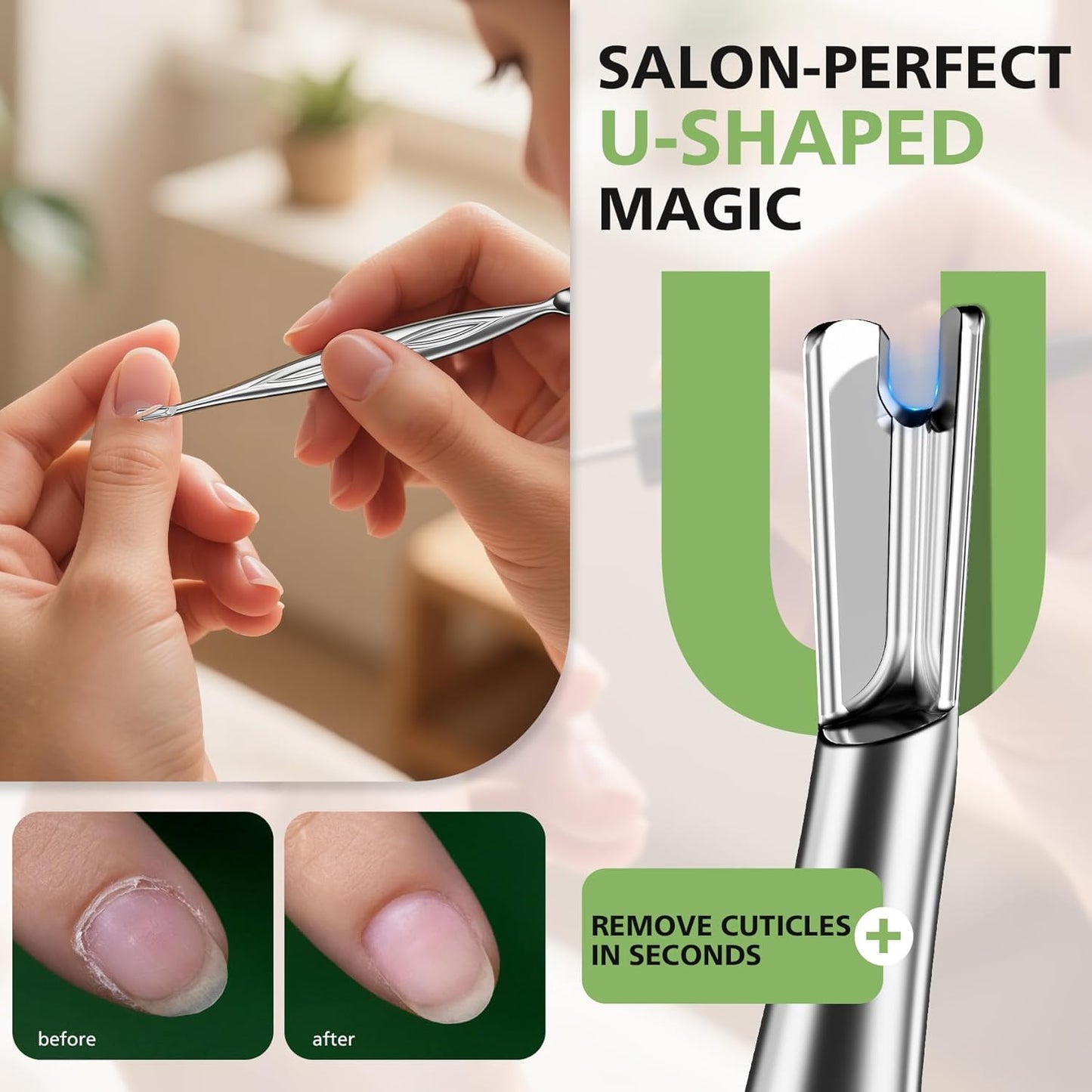 BALUCA 2-in-1 Cuticle Pusher & Trimmer with Fork – Professional Stainless Steel Nail Cuticle Remover Tool for Pain-Free Manicure & Pedicure – Durable Metal Cuticle Nippers and Scraper, Silver