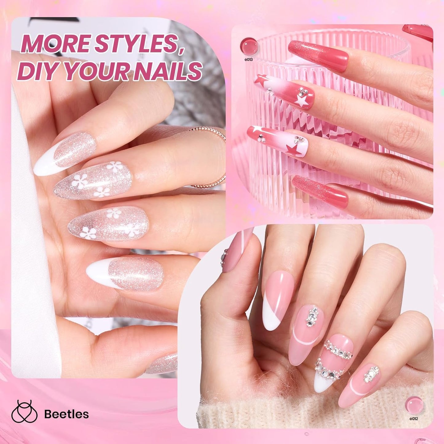 Beetles Nude Pink Gel Nail Polish Set, Nude Paradise Gel Polish Kit 25PCS 20 Colors Jelly Pink Sheer Glitter White Soak Off UV Base Glossy Matte Top Coat Pearls Rhinestones Nail Charms Gift for Women