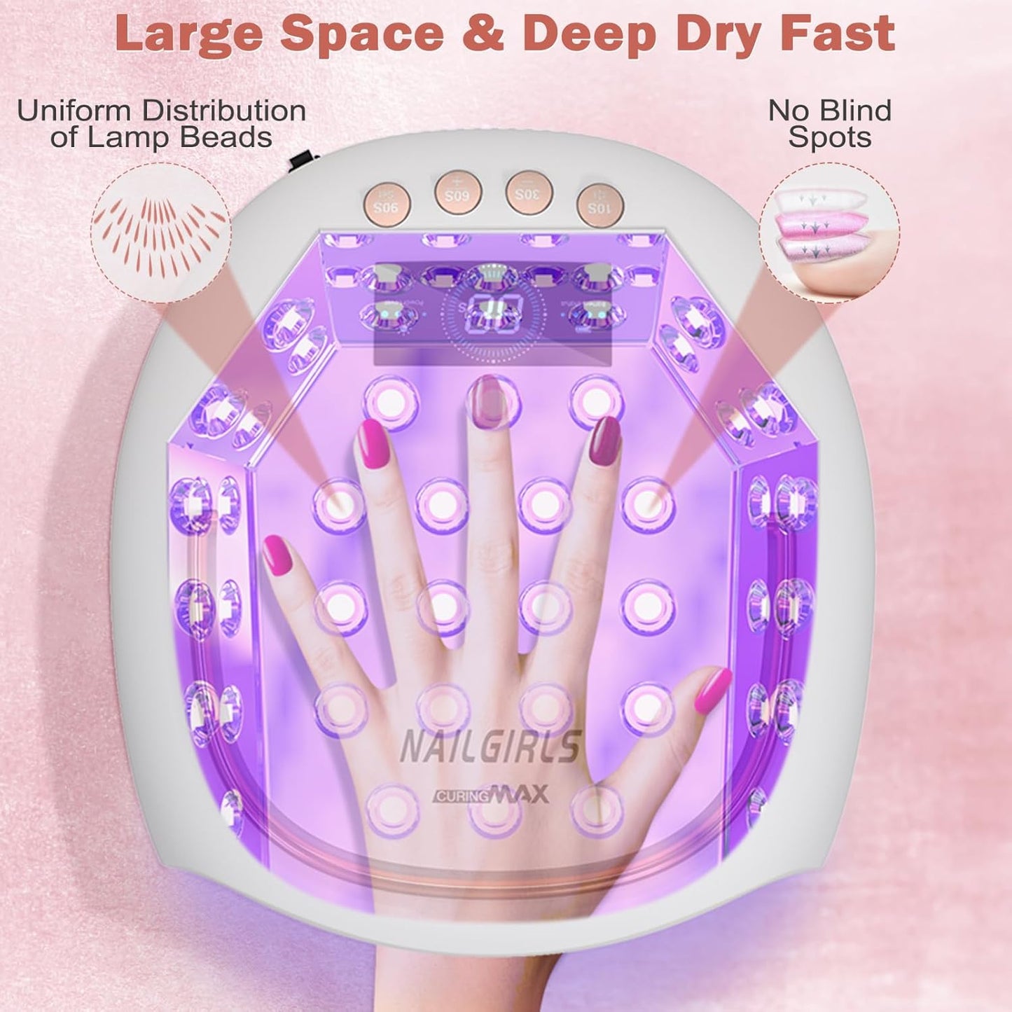 NAILGIRLS UV Nail Lamp, Cordless Nail Lamp 80W Rechargeable Nail Dryer Gel Polish Light, Intelligent Auto Sensor LCD Display UV Light with 4 Timer Setting, Fast Dry Curing Lamp for Professional Salon
