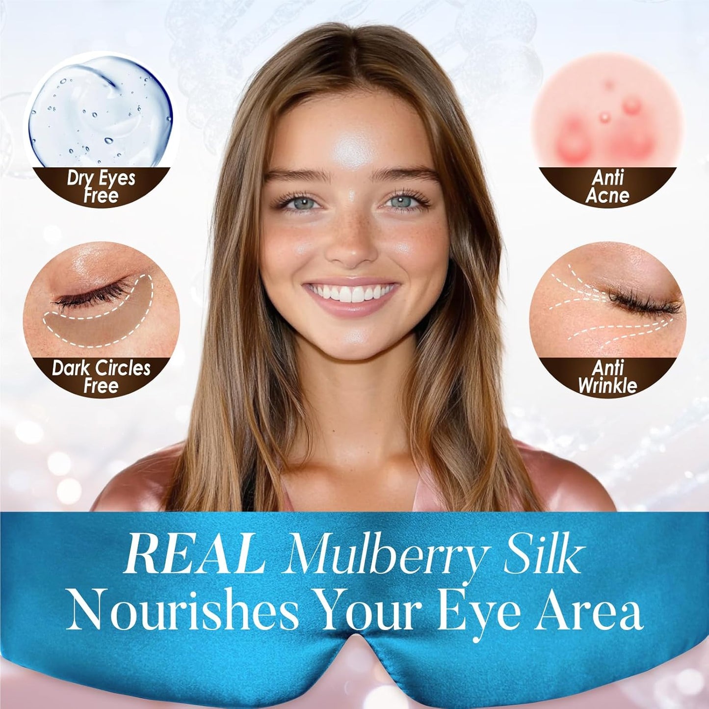 LULUSILK Reversible Mulberry Silk Sleep Mask for Women and Men, Adjustable Real Silk Eye Mask for Sleeping, Peacock Blue and Black, Pack of 1