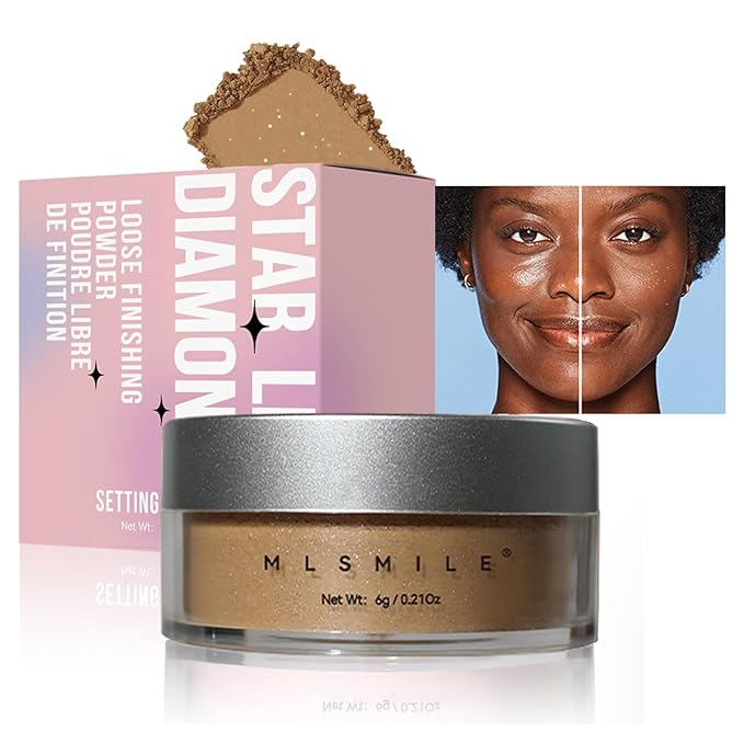 AKARY Dark Brown Translucent Setting Powder, Shimmer Finishing Powder Oil Control for Long Lasting Makeup, Lightweight Loose Powder Waterproof Makes Skin Downy, Blurring Powder for Deep Tones, 04