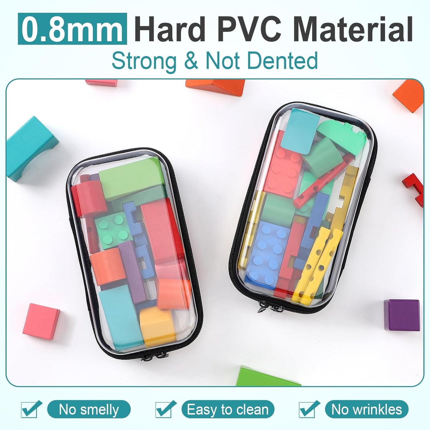 Sanwuta 6 Pcs Clear Hard Zipper Case Pencil Pouches Hard Plastic Zipper Pouches Makeup Bag Transparent Cases for Snacks Plastic Storage Organizer Box for Travel(Black,7.48 x 3.94 x 2 Inch)