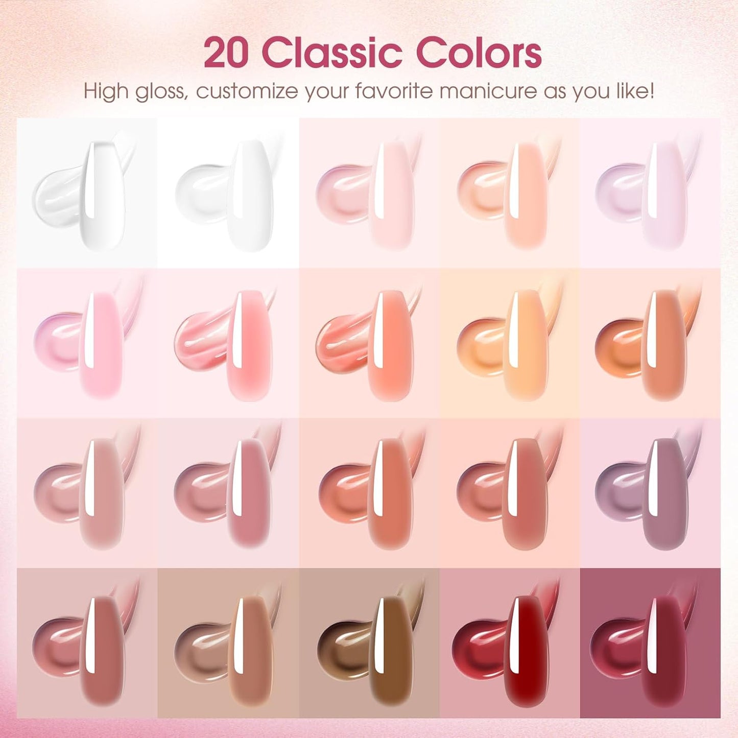 ROSALIND Poly Nail Gel Kit -20 Colors + 72Nail Art Accessories Kit, Nude Clear Poly Nail Gel Nail Kit Starter Kit with Big U V Lamp Slip Solution for Pink Nail Extensions Gel Dual Forms Nail Brush
