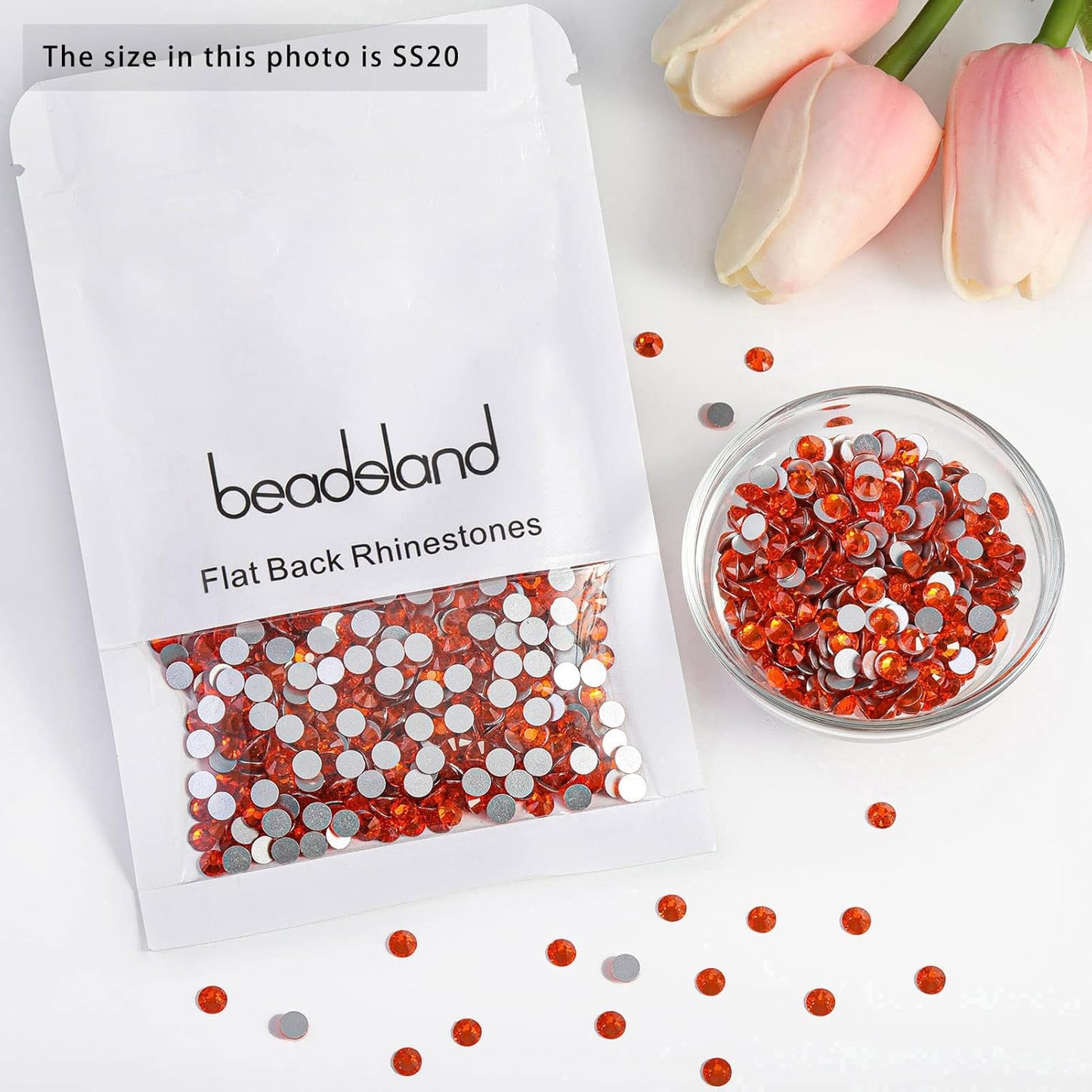 beadsland Flat Back Crystal Rhinestones Round Gems, Orange (4.6-4.8mm) SS20/1440pcs
