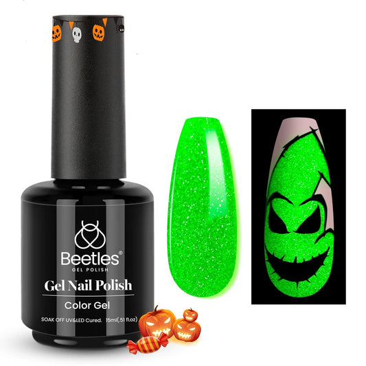 Beetles Halloween Gel Nail Polish, Luminous Green Glow in the Dark Gel Nail Polish Soak off Uv Led Nail Lamp Halloween Nail Art Manicure Salon DIY Home 0.5Oz