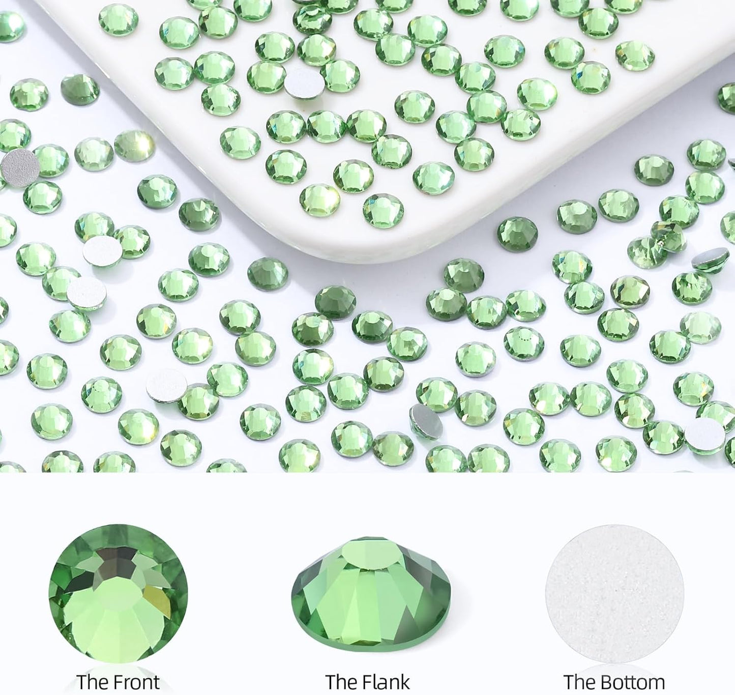 Light Green Flatback Rhinestones, Glass Rhinestones for Nail Art and Craft, Glue Fix, Loose Crystal Gemstones(Lt.Green, SS20, 2880pcs, 4.6-4.8mm)