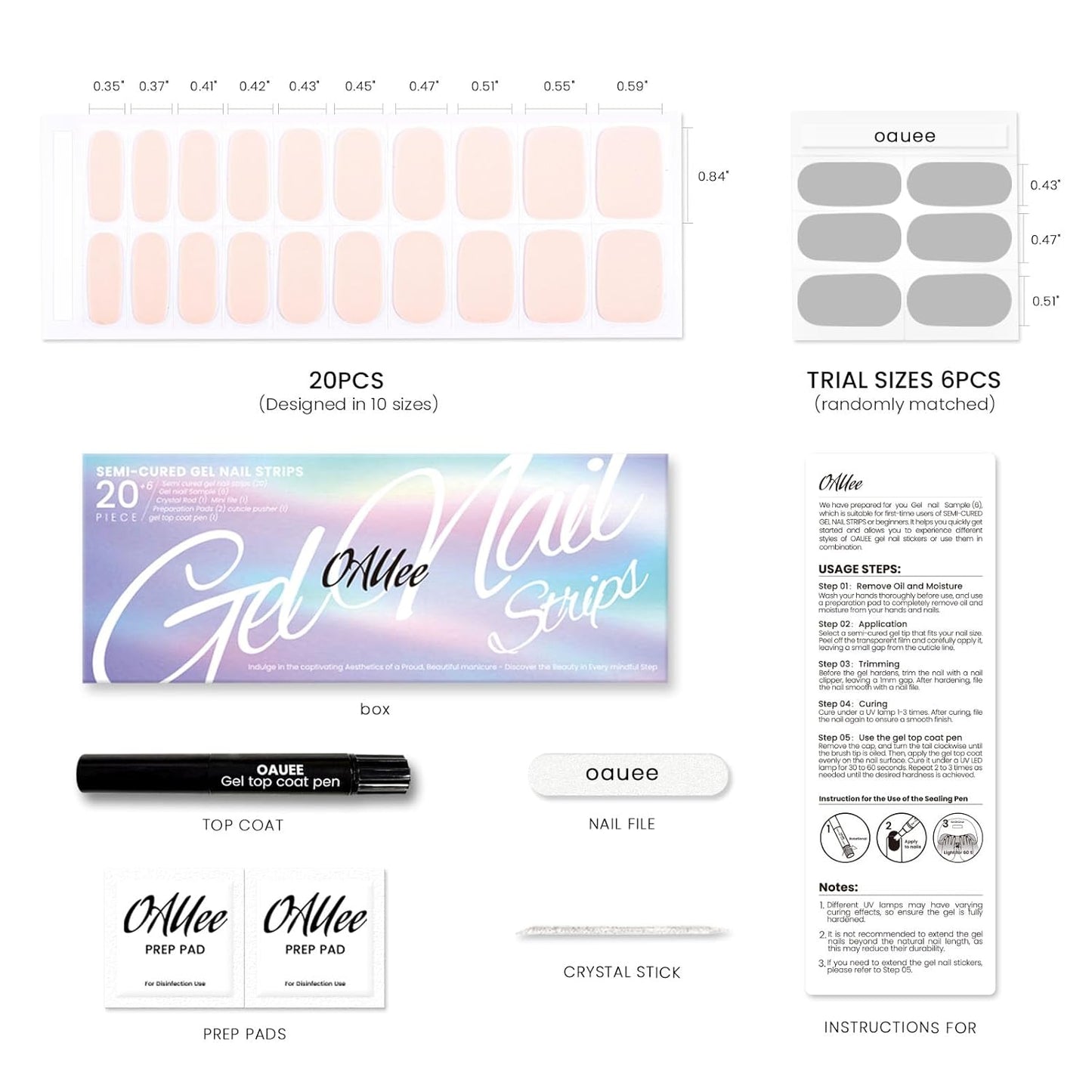 Semi Cured Gel Nail Strips | Built-In Gel Top Coat | UV Light Required | Salon Quality, Easy Application And Removal (Soft lvory Pink)