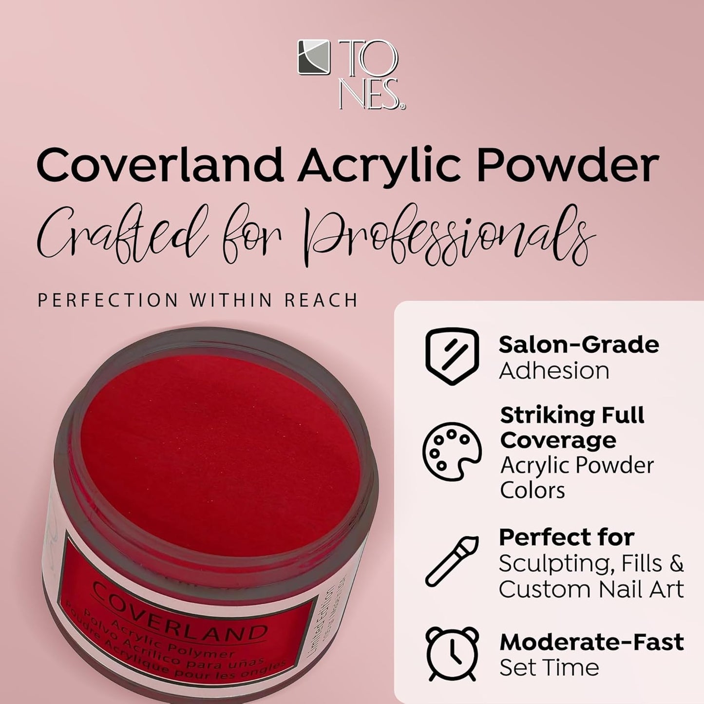Tones Coverland Acrylic Nail Powder "Candy Cane" - Limited Edition Acrylic Powder for Nail Design, Sculpting, and Masking Nail Bed Imperfections - Professional Acrylic Nail Supplies - (1.5 Oz)