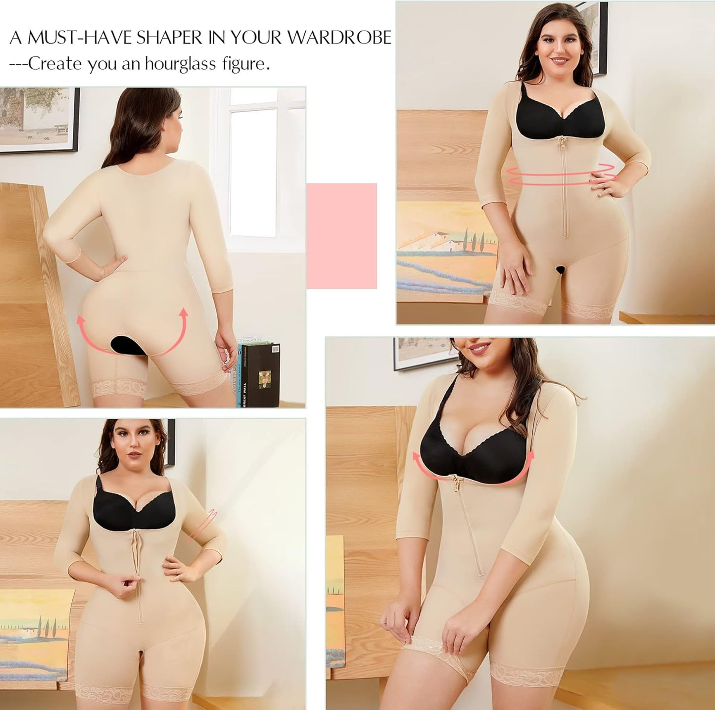 MERYOSZ Full Body Waist Trainer for Women Zipper Tummy Control Bodysuit Upper Arm Shaper Open Bust Slimmer Corset Shapewear