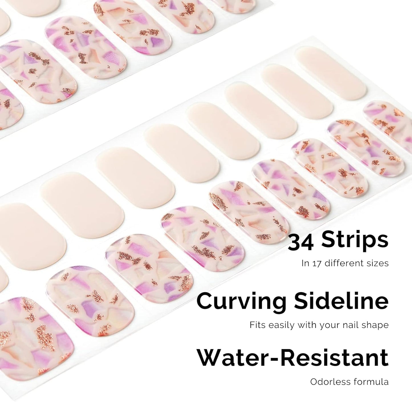 Nailog Semi Cured Gel Nail Strips 34 pcs | Long Lasting Nail Polish Sticker Wraps with Glossy Gel Finish | Morning Dew