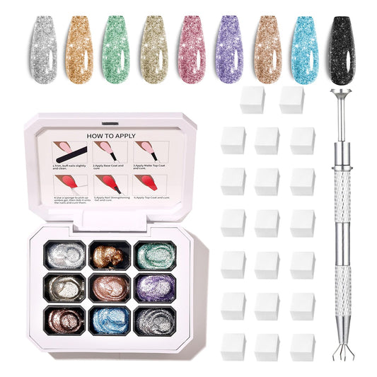 Finger Secret 9 Colors Set Ombre Pat Gel Nail Polish,GelS Polish Palette with 20Pcs Nail Sponges for 3d Gel Nail Art can be Painted in Salon or Home Use (L0)