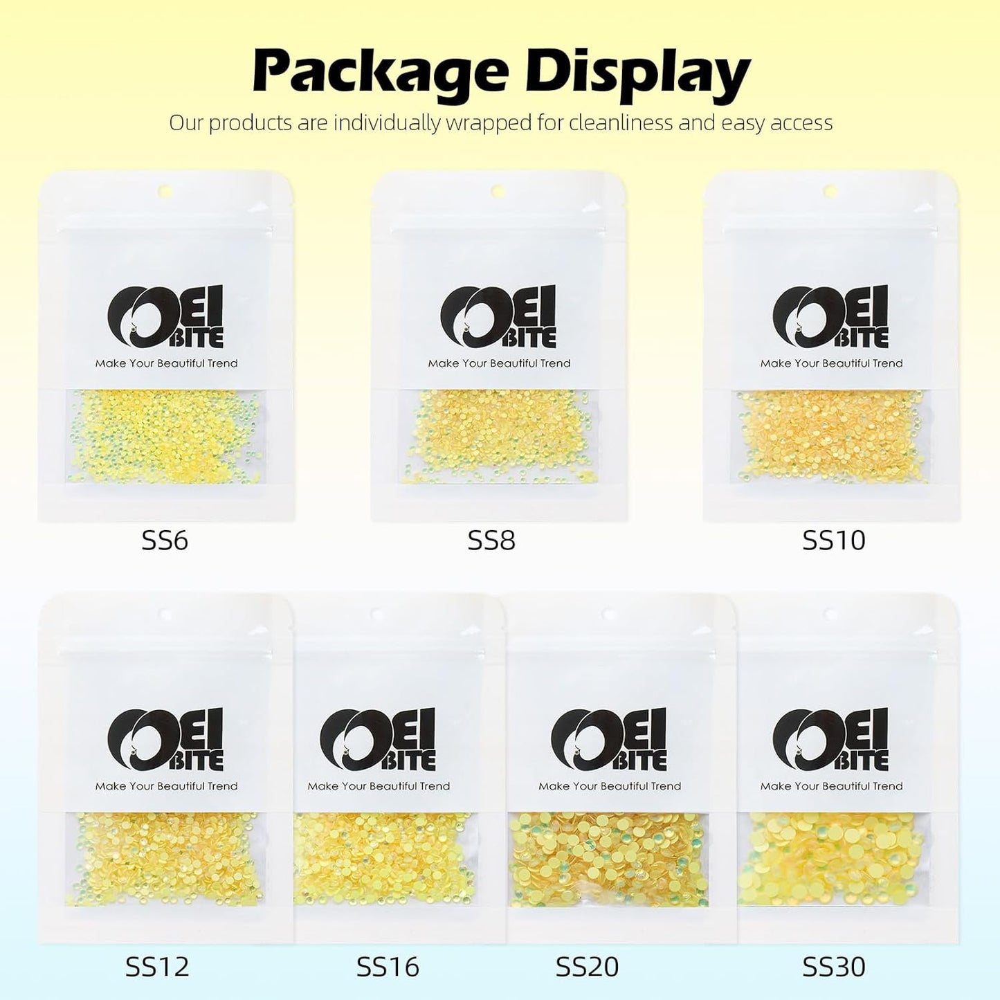 F Yellow Flatback Rhinestones, Glass Rhinestones for Nail Art and Craft, Glue Fix, Loose Crystal Gemstones(F Yellow, SS10, 1440pcs, 2.7-2.8mm)