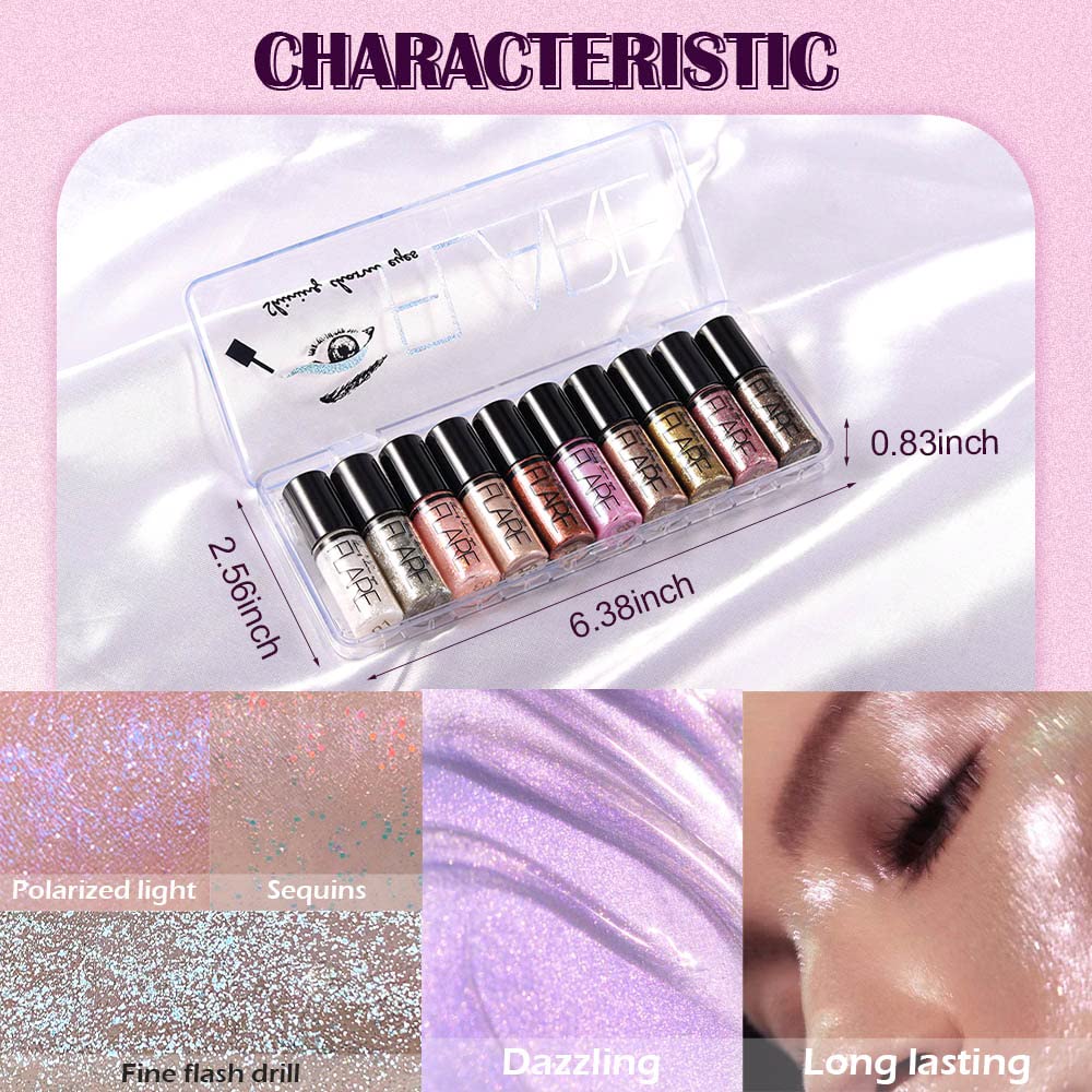 10Pcs Colorful Liquid Glitter Eyeshadow & Eyeliner Sticks Kit – Korean Shimmer Metallic Eye Makeup, Quick-Drying & Waterproof, Vegan & Cruelty-Free, Silver Brown Pink Gold Sparkle sombras de ojos