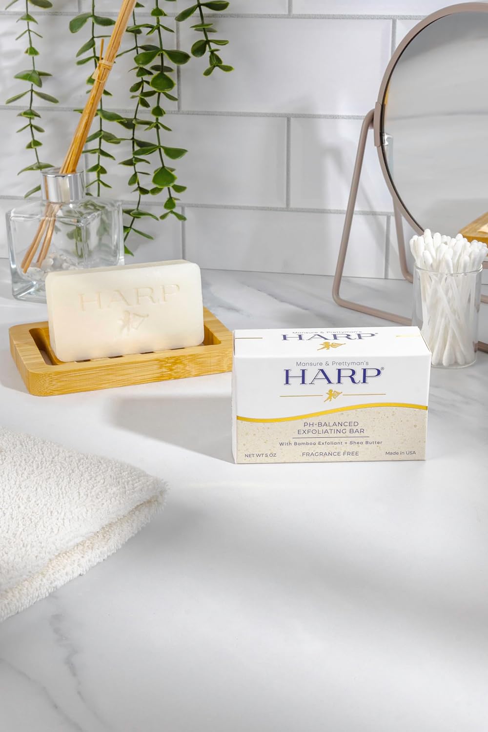 HARP pH-Balanced (5.0-6.0) Exfoliating Body Wash Bar - FRAGRANCE FREE. Bamboo Powder Exfoliation -the perfect consistency. Soap/Lye/Preservative/Dye/Masking agent-Free. Non-comedogenic. 5oz
