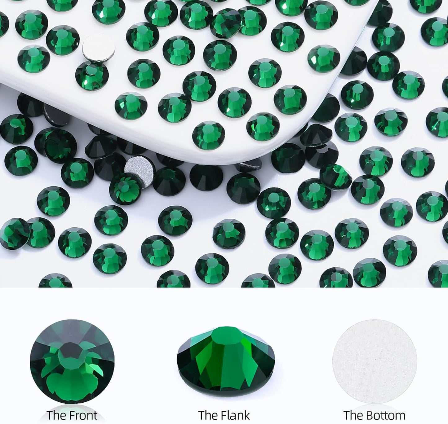 Malachite Green Flatback Rhinestones, Glass Rhinestones for Nail Art and Craft, Glue Fix, Loose Crystal Gemstones(Green, SS12, 1440pcs, 2.9-3.0mm)