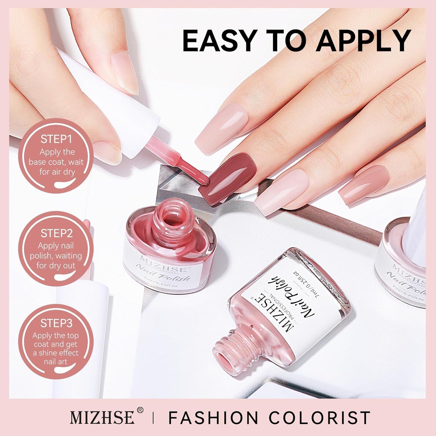 MIZHSE Nail Polish Set: 6 Classic Nude Colors Collection Milky White Nude Pink, Quick Dry Nail Lacquer Fingernail Manicure DIY Nail Art Salon, Ideal Gift for Women