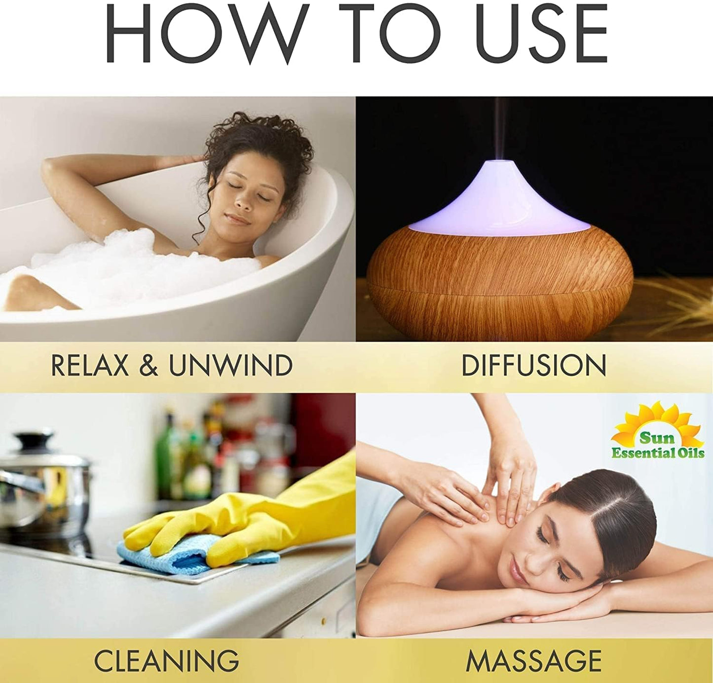 Sun Essential Oils - Lemongrass Essential Oil 4 oz with Dropper for Diffuser, Hair & Skincare, Aromatherapy Massage, Humidifier, Candle, Soap & Lotion Making at Home