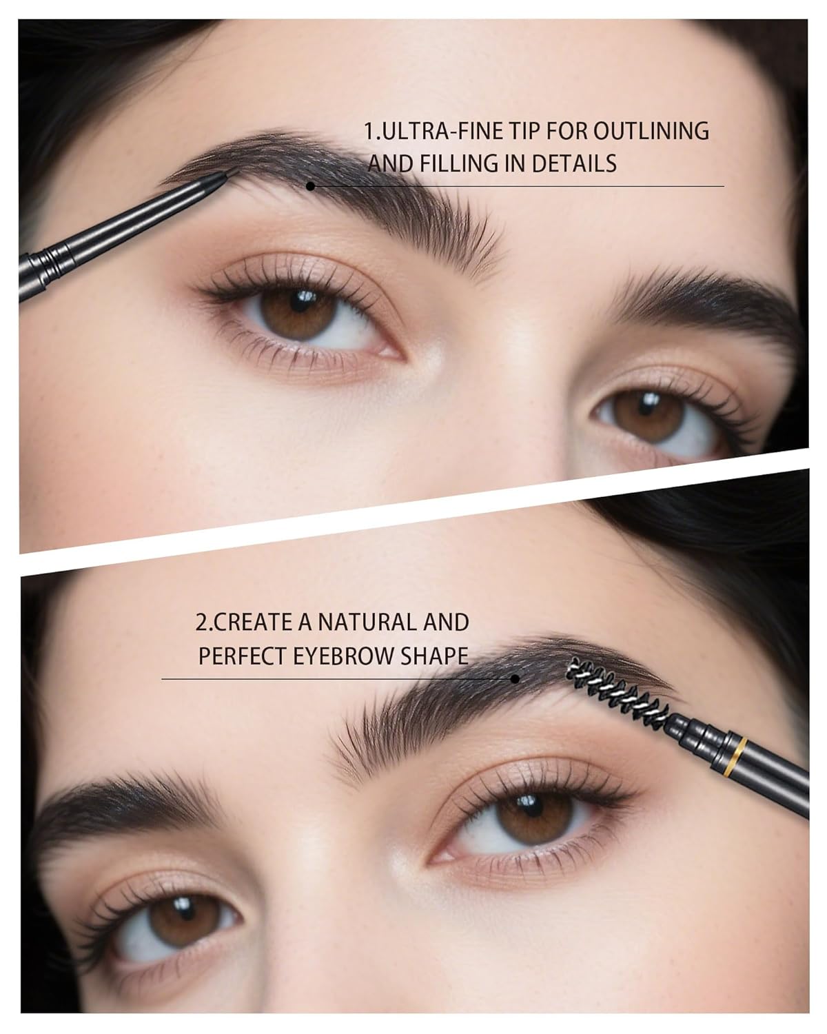 Black Eyebrow Pencils for Women, 12Pcs Ultra Slim Eyebrow Pencil with 2 Brow Razors Kit, Double Head 1.5mm Micro-Fine Tip & Spiral Brush, Can Draw Fine and Long-Lasting Brows Makeup