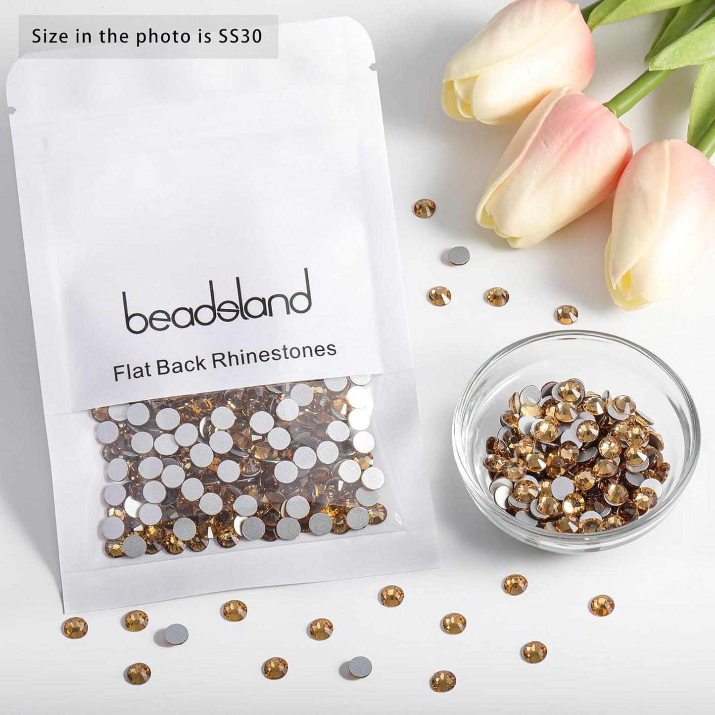 beadsland 288 Piece Flat Back Crystal Rhinestones Round Gems, Lt Colorado Topaz (SS30(6.3-6.5mm))