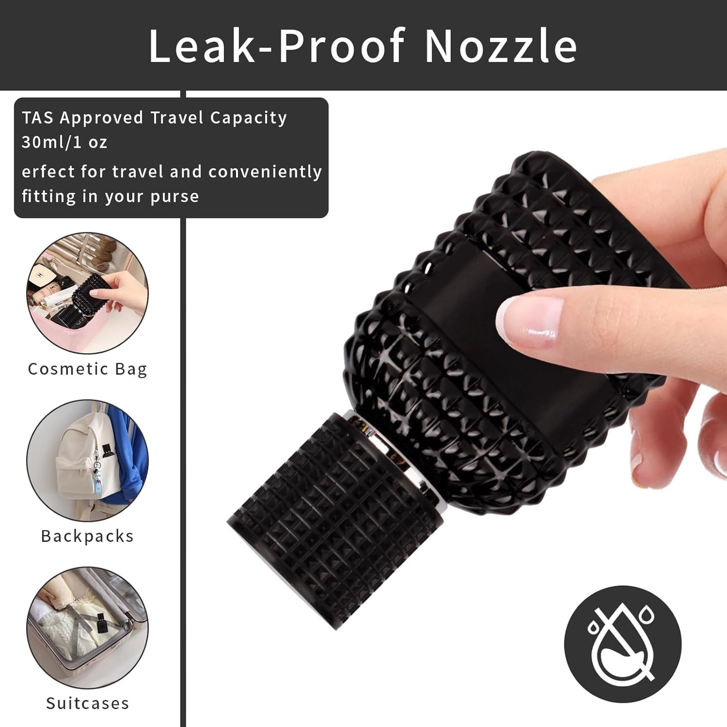 2 Pack 30ml Perfume Spray Bottles Empty, Refillable Glass Fine Mist Atomizer, Portable Travel Perfume Atomizers Fragrance Containers Sprayer for Cleaning, Essential Oils, Liquids (Black)