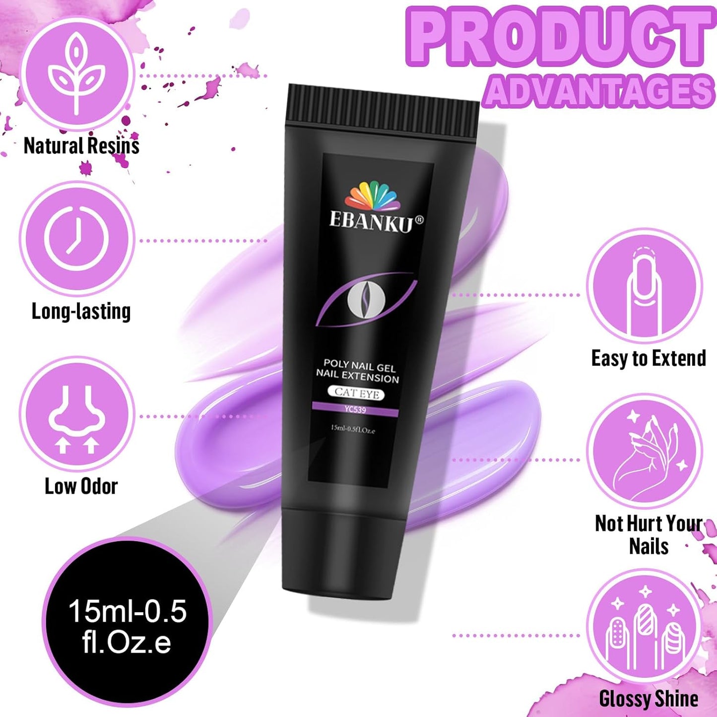 Poly Gel Nail Kit, EBANKU Cat Eye Poly Nails Extension Gel 6 Colors Glitter Magnetic Builder Gel Professional Nail Enhancement Kit for Halloween Women DIY