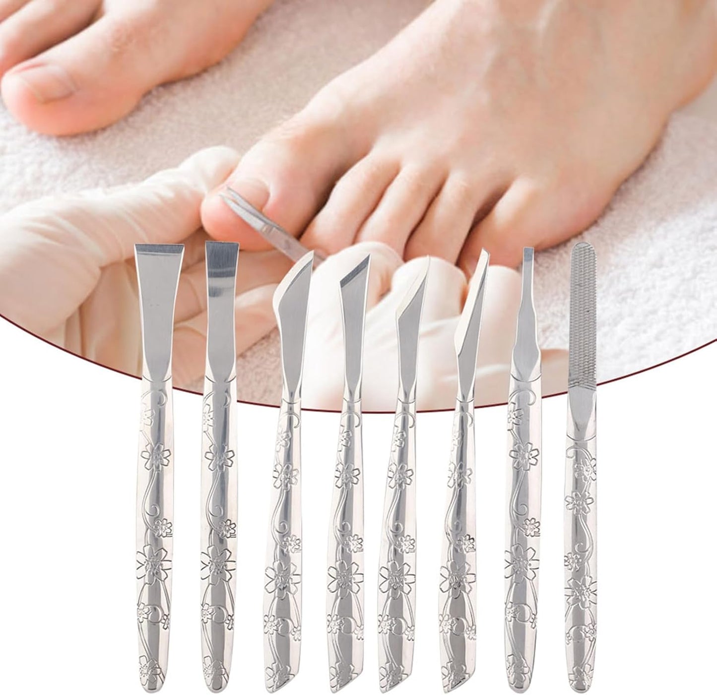 Pedicure Knife Set for Feet, 8Pcs Nail Knife for Ingrown Nails, Stainless Steel Podiatry Tools Professional with PU Leather Box, Callus Scraper Set for Care Feet Grooming