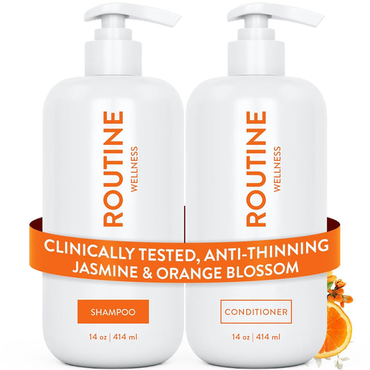 Routine Wellness Anti-Thinning Shampoo and Conditioner Set for Thinning Hair - Biotin DHT Blocker Women & Men - Color Safe Shampoo for Hair Loss & Healthier Hair - Jasmine & Orange Blossom (Pack of 2)