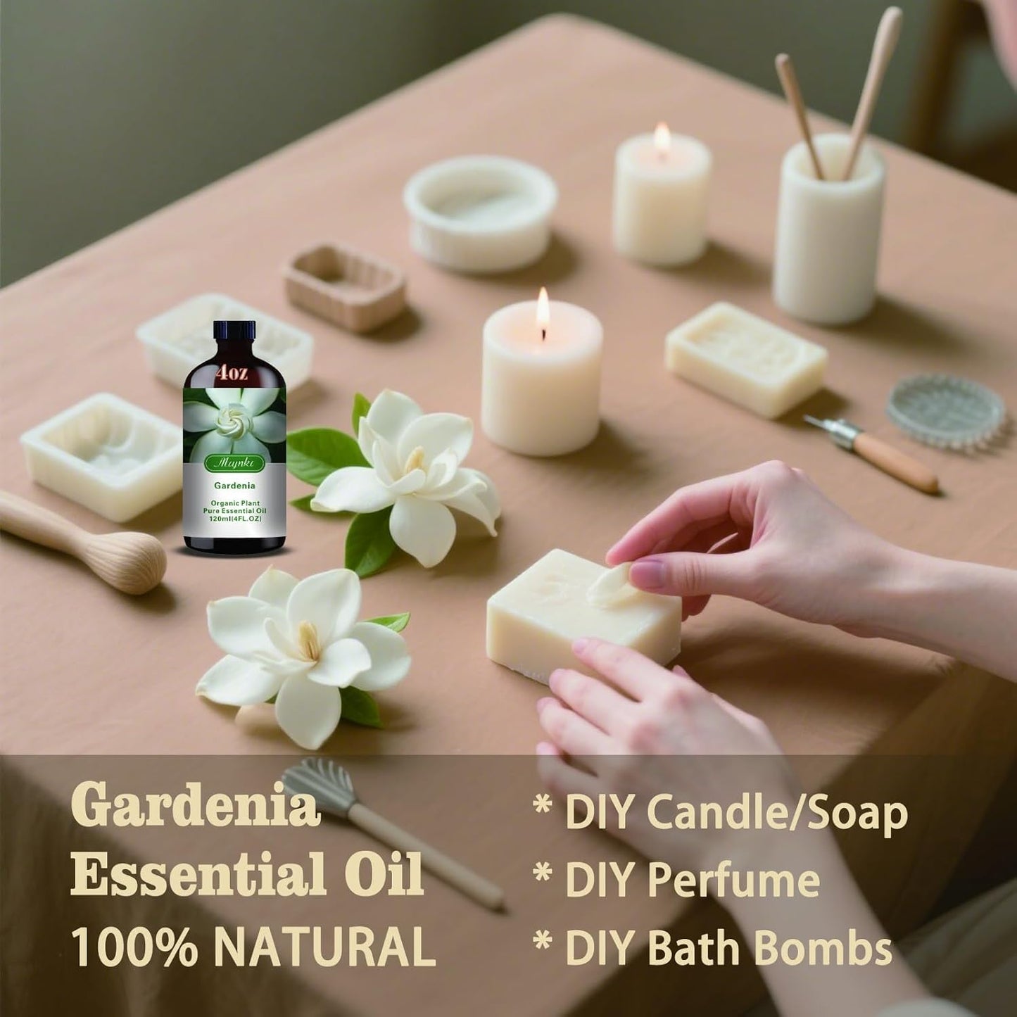 Gardenia Fragrance Oil-Gardenia Essential Oil 4.33oz (130ml)-100% Pure Natural Scent for Diffusers, Candles, Soap Making & Aromatherapy-Relaxing Home & Gift Essential Oil for Bath, Massage