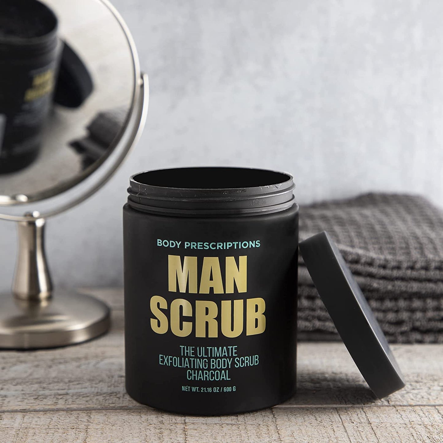 Body Prescriptions Men’s Exfoliating Body Scrub – Ultimate Skin Cleansing Wash in Jar with Twist-Top Lid, For All Skin Types, 21 Ounce (Pack of 2), Charcoal