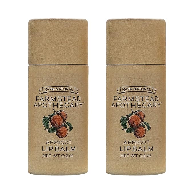 Farmstead Apothecary 100% Natural Lip Balm with Organic Beeswax, Organic Shea Butter & Organic Coconut Oil, Apricot 0.2oz (Pack of 2)