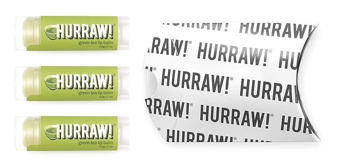 Hurraw! Green Tea Lip Balm, 3 Pack: Organic, Certified Vegan, Cruelty and Gluten Free. Non-GMO, 100% Natural Ingredients. Bee, Shea, Soy and Palm Free. Made in USA