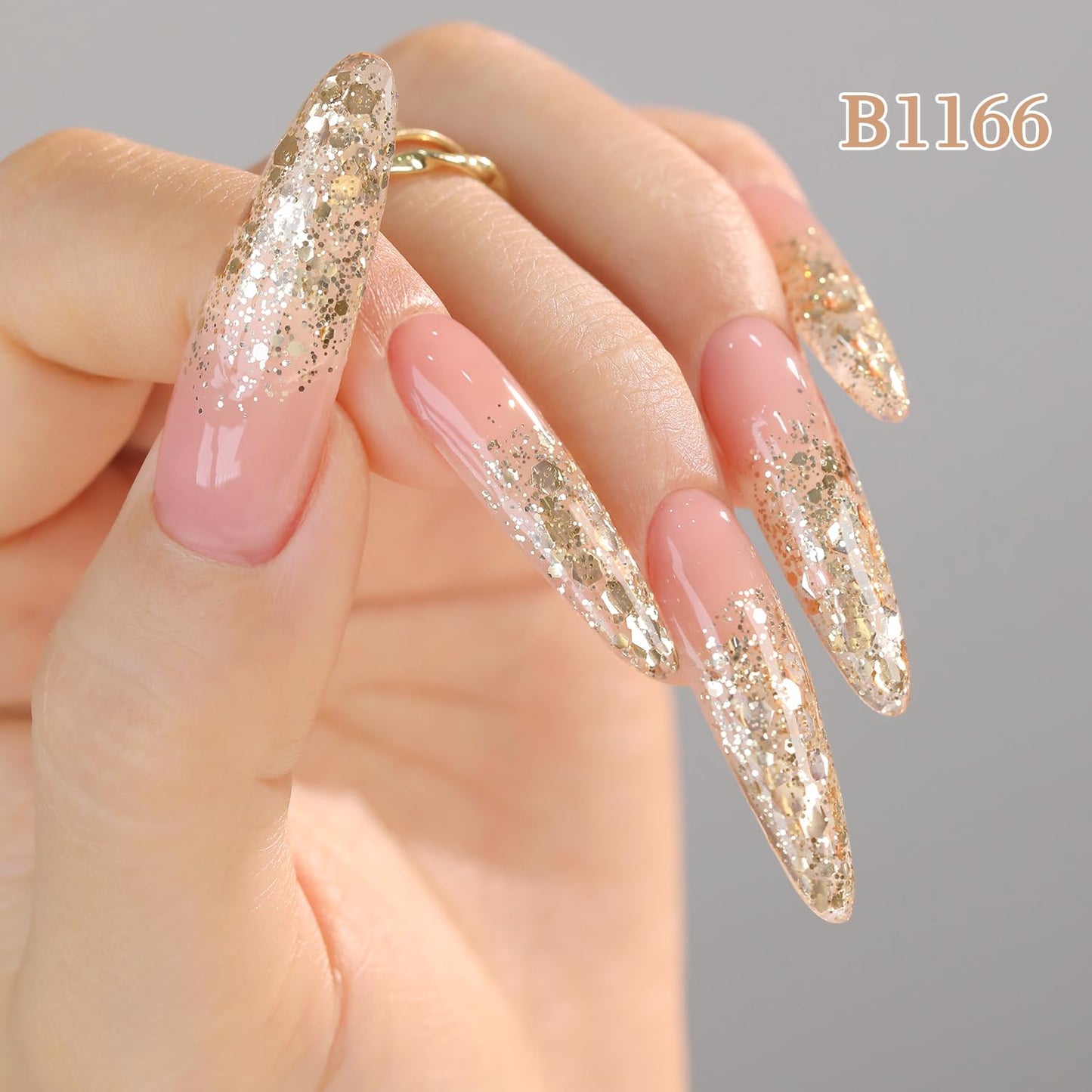 Double Rhythm 0.5Oz Glitter Gel Polish Shimmer Reflective Color for Nail Art Salon DIY Soak Off 15ml Nail Lamp Gel Polish at Home (Golden-B1166)