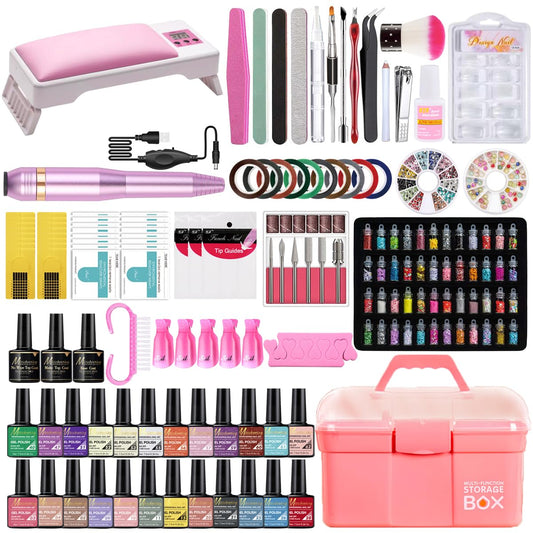 Nail Studio Sets - Gel Nail Polish Kit with UV Light, 24 Rainbow Colors, Nail Drill, Extended Gel, Manicure Kit for Nail