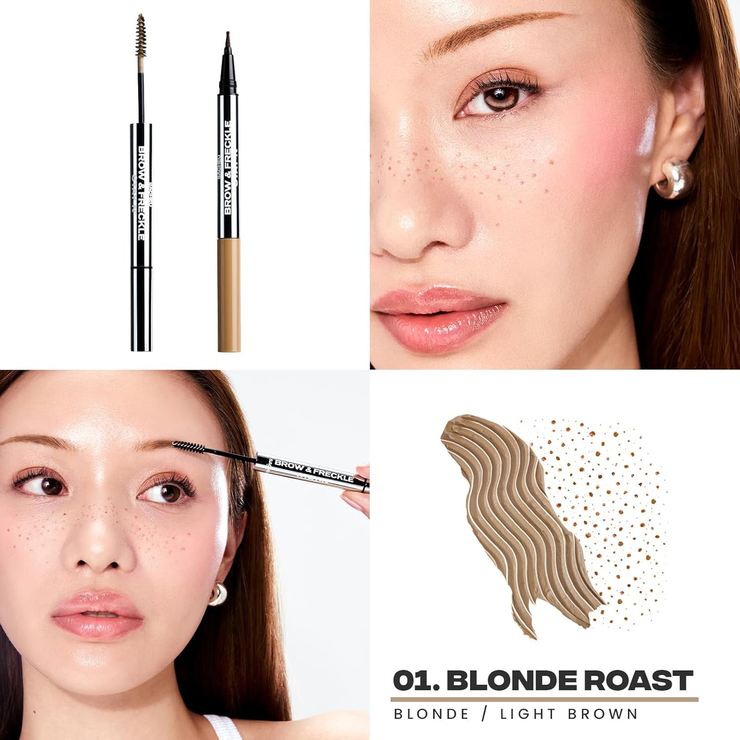 Sacheu Brow & Freckle STAY-N Tinted Eyebrow Gel & Faux Freckle Pen — 2-in-1 Longwear Water Resistant Brows Tint, Cruelty-Free & Vegan, Blonde Roast