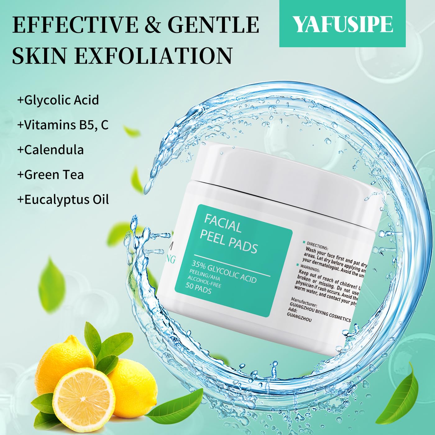 Glycolic Acid Toner Pads 35% AHA Facial Resurfacing Exfoliate Salicylic Acid Exfoliating Face Wipes Chemical Peel Exfoliant Peeling Glycolic Peel Pad for Beauty Fine Line Wrinkles 50 Pads