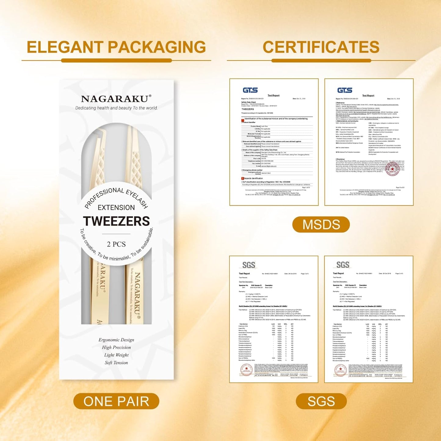 NAGARAKU Eyelash Tweezers, 1 Pair Precision Micro Fiber Tip Tweezer for Lash Extensions Antistatic Anti-Slip Pinzas with Box -Straight Tip & 85 Degree Long Tip Tweezers AG-03 & AG-012