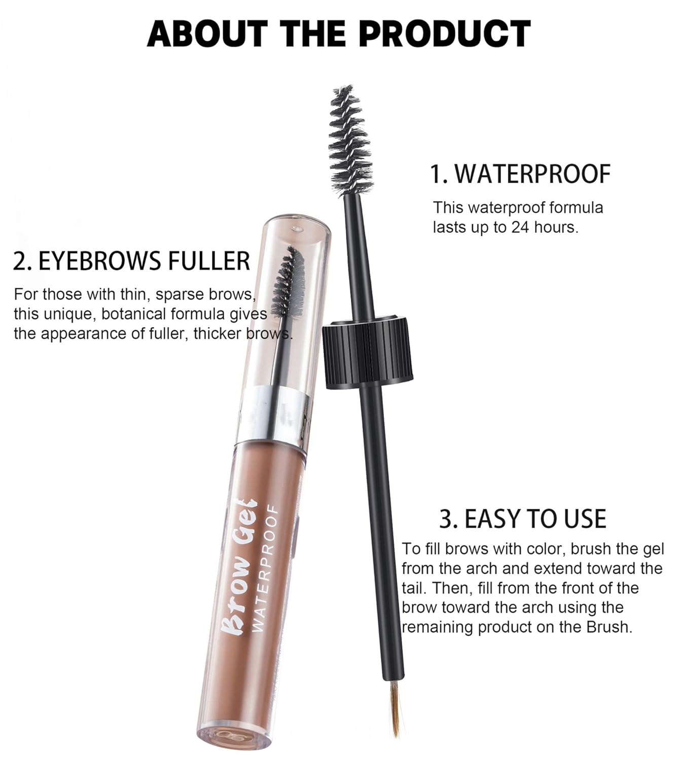 MAEPEOR Waterproof Eyebrow Gel 8 Colors Full-pigmented Long Lasting Liquid Brow Gel for Fuller & Defined Looking (#07 Cool Grey）