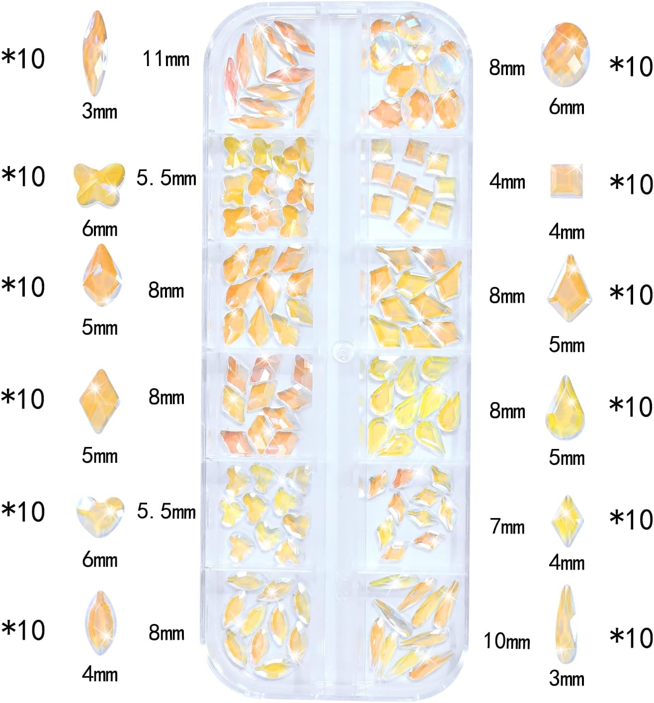 Nail Rhinestones - 3D Multi Shape Size, Flat Back, Manicure Rhinestones Charms, Crystal Aurora Gems, with Kit, for Nail Art, Bedazzling Acrylic Nails, DIY Decor