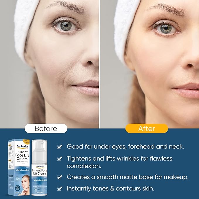 Instant Face Lift Cream, Temporary Skin Tightening Cream with Hyaluronic Acid, Visibly Firming Loose Sagging Skin for Face and Neck in 2 Minutes, Smooth Fine Lines and Wrinkle