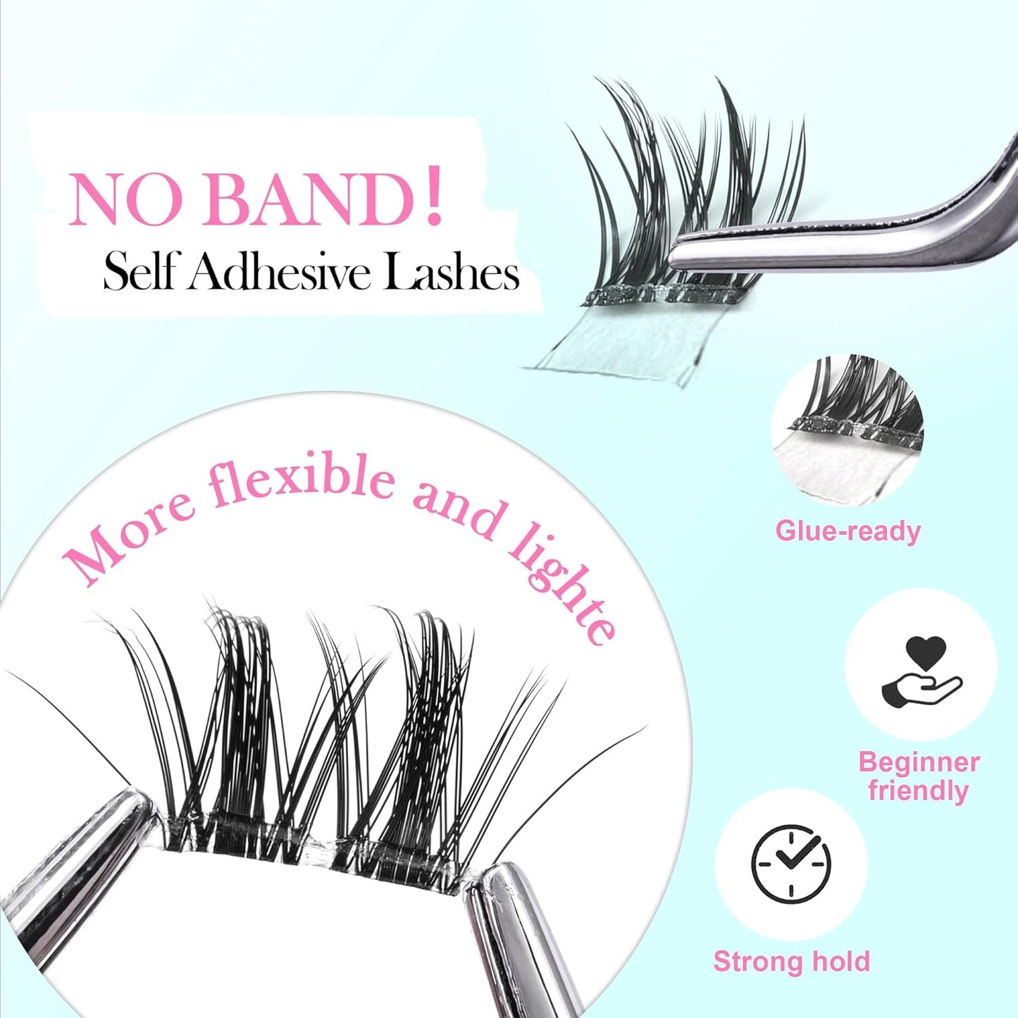GAQQI Self Adhesive Eyelashes Clusters, No Glue Lash Clusters 10-16mm Dense & Volume Spiky Cluster Lashes, No Band Press On Lashes, More Comfortable & Stronger Hold (Twin）